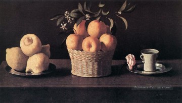 baroque Tableau Peinture - Nature morte aux citrons oranges et Rose Baroque Francisco Zurbaron